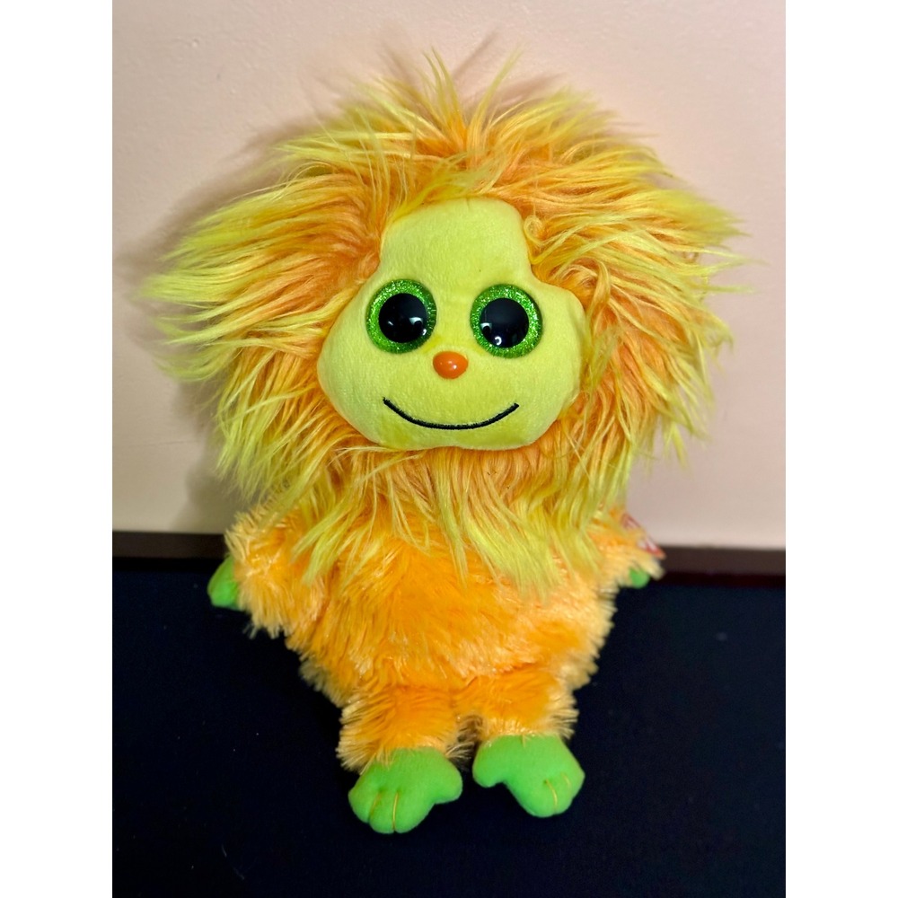 Ty Frizzys Tang Orange Yellow Monster Plush Sparkling Green Eyes 8 Inch NWT